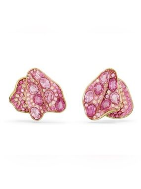 Swarovski Florere Stud Earrings, Asymmetrical Design Flower Pink